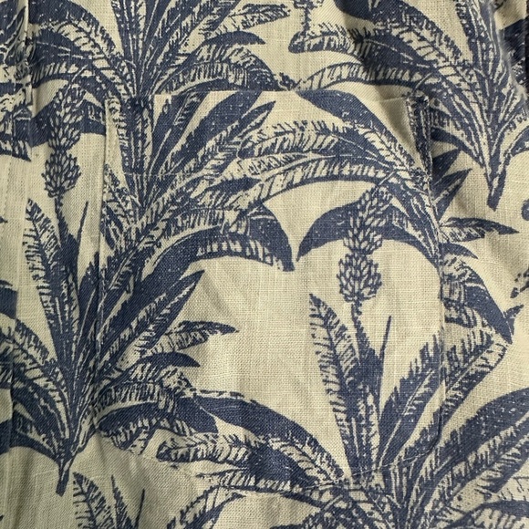 2022 Banana Republic Shirt Mens 100% Linen Palm Print SS Button Up - M Tan Blue - Picture 3 of 4